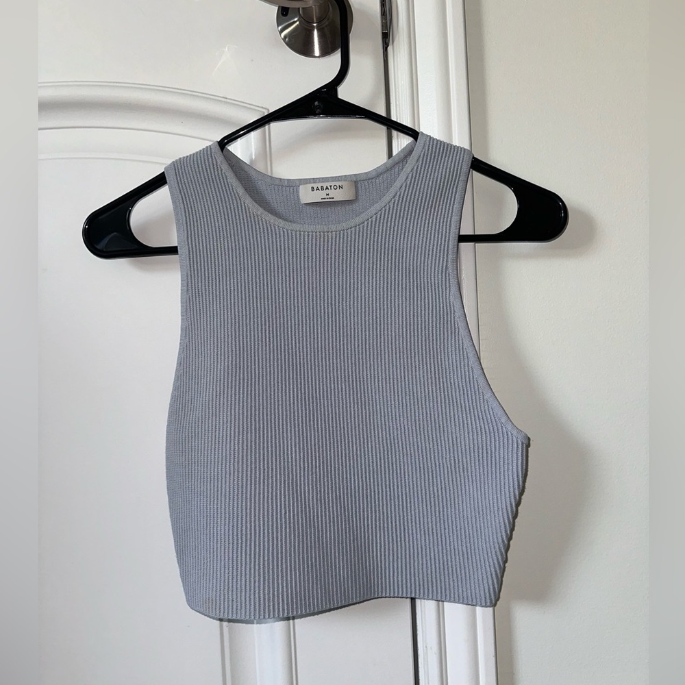 Aritzia Babaton Sculpt Knit Racer Cropped Tank - Cement Blue SIZE M - Picture 1 of 7